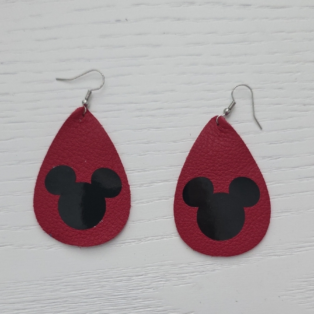 Red Teardrop Earrings with Black Silhouette